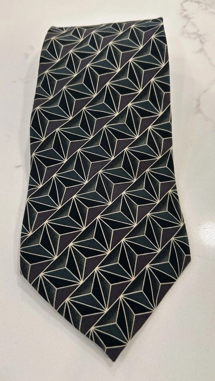 Vtg Christian Dior 100% Silk Men 3.75” Tie Green Black Geometric Italian‎ Fabric